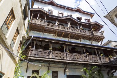 Antik Taş Şehir Zanzibar (Mji Mkongwe), Zanzibar, Tanzanya. Afrika. Unesco Dünya Mirası Alanı. Tarihi sokaklar, renkli tarihi evler. Ünlü turizm merkezi, turistik eğlence, seyahat