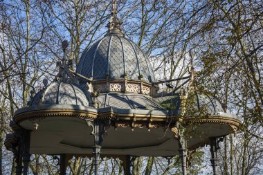 Birkaç ağaç, soğuk renkler ve güneş ışığı olan bir çatının fotoğrafı.