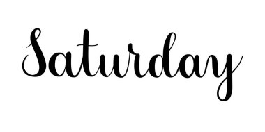 Cumartesi elle yazılmış. Beyaz arkaplanda vektör metin ögesi izole edildi. Kaligrafi biçimi elle çizilmiş yazı. 