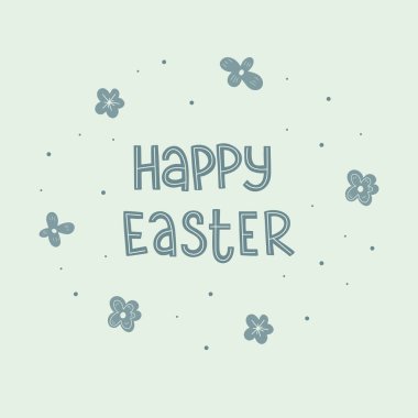 Vektör harfleri. Mutlu Paskalyalar. Yeşil pastel arka planda bir çiçek çemberi. El yazısıyla karşılama cümlesi