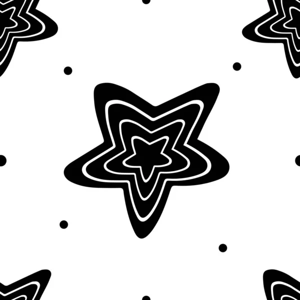Abstrakte Sterne und Punkte. Schwarz-weißes handgezeichnetes Muster im skandinavischen Stil. Digitales Papierdesign. Weißer Hintergrund — Stockvektor
