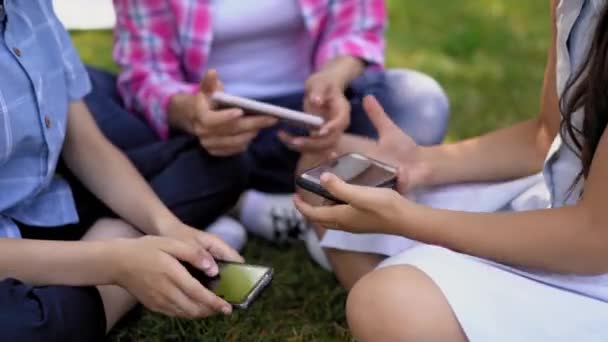 Close Nas Mãos Crianças Mamãe Que Sentam Grama Parque Jogar — Vídeo de Stock