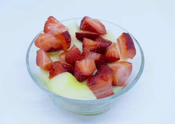 Chopped Strawberries Apple Bowl — Stock Photo, Image