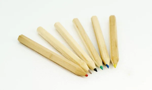 Six Wood Little Colored Pencils — Stock Photo, Image