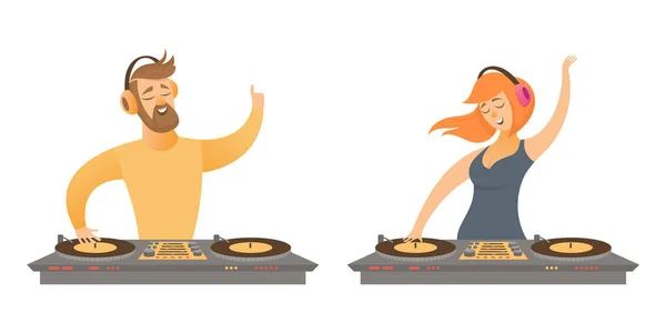 Vector Set Male Female Characters Play Mix Music Cartoon Style — Stock Vector