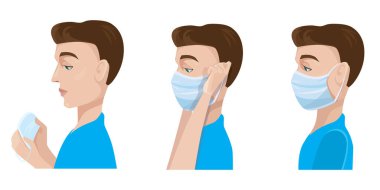 Adam tıbbi maske takıyor..