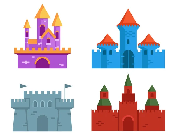 Conjunto de castelos em estilo plano . — Vetor de Stock