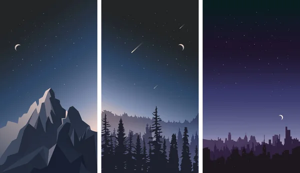 Vector conjunto de paisajes del cielo nocturno . — Archivo Imágenes Vectoriales