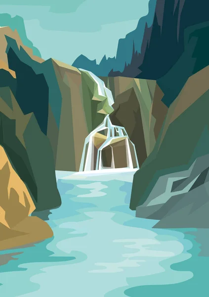 Beau paysage de cascade . — Image vectorielle