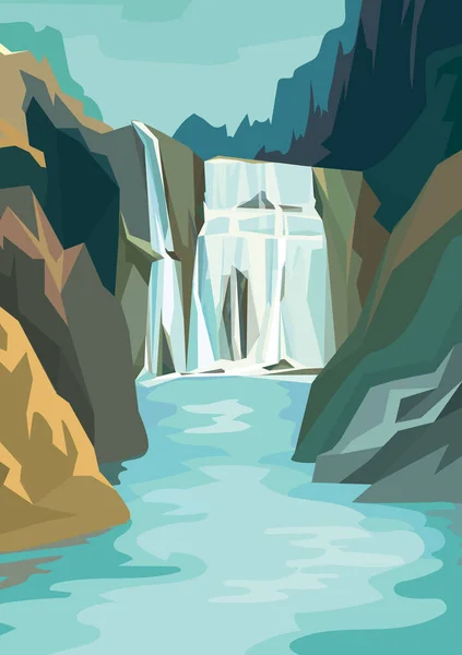 美しい滝の風景. — ストックベクタ