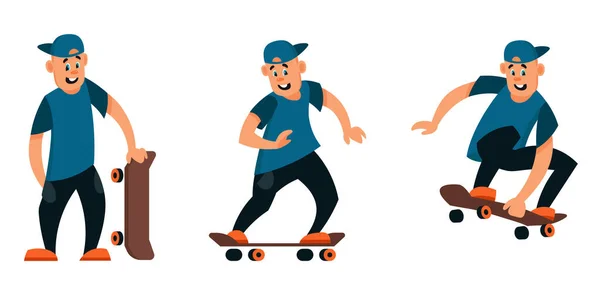 Skateboarder in different poses. — Stock Vector