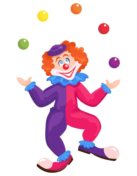 Clown juggling with colorful balls. — Stock Vector