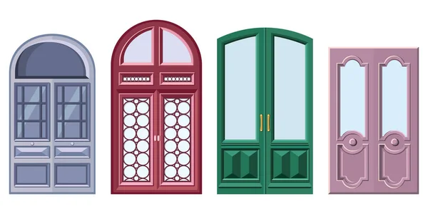 Set of double doors in cartoon style. — Stock Vector