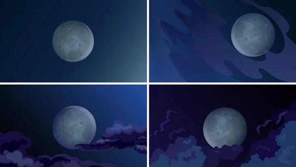 Luna Cerul Nopţii Set Peisaje Frumoase — Vector de stoc