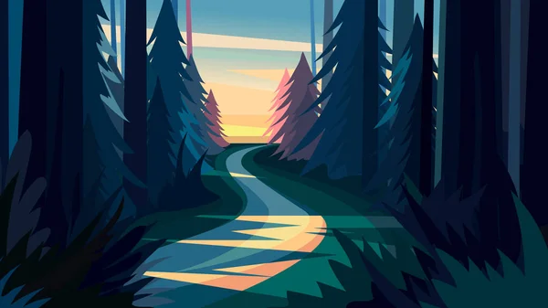 Beau Paysage Forestier Paysage Naturel Dans Style Dessin Animé — Image vectorielle