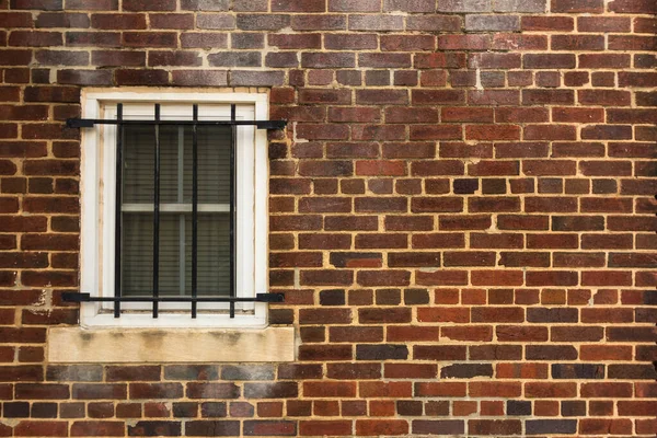 Weathered Brick Wall Barred Window — Stock Photo, Image