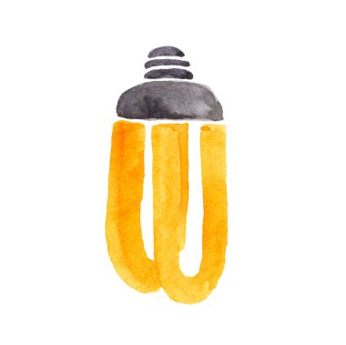 Beyaz arka planda modern enerji tasarrufu sağlayan sarı lamba.