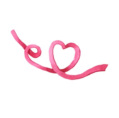  beyaz arkaplanda kurdele kalp pembe suluboya çizimi