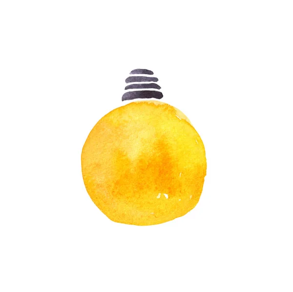 Žárovka Žlutá Teplá Ilustrace Akvarel Bílém Pozadí — Stock fotografie