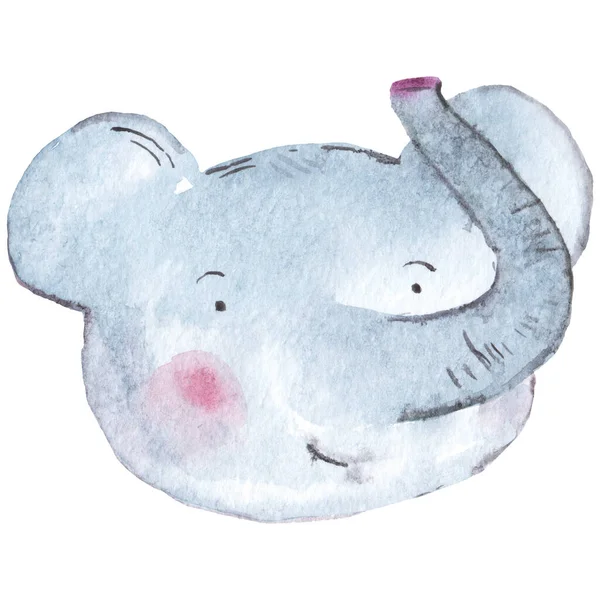 Cabeça Elefante Aquarela Com Ilustração Tronco Fundo Branco — Fotografia de Stock