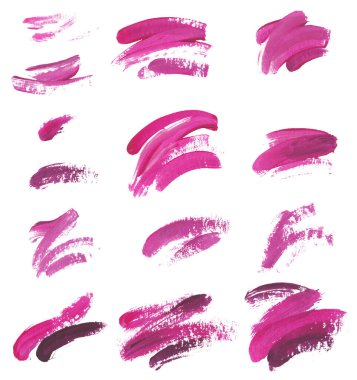 Beyaz arka planda pembe guaj akrilik fırça darbeleri