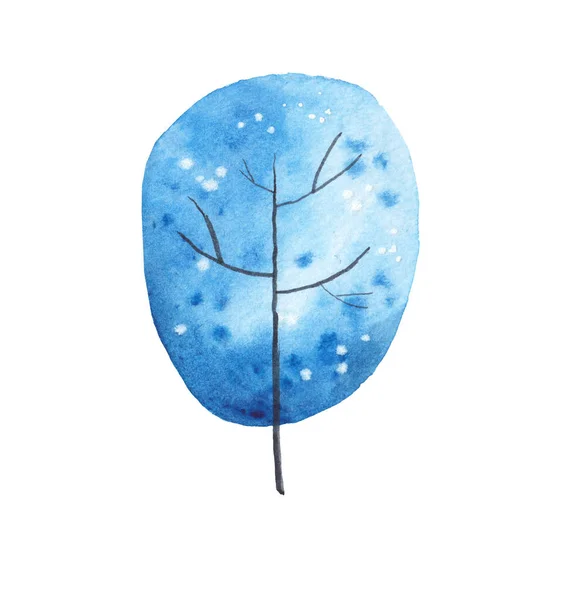 Drzewo Akwarela Niebieski Kolor Białymi Kropkami Akwarela Ilustracja Dzieci Białym — Zdjęcie stockowe