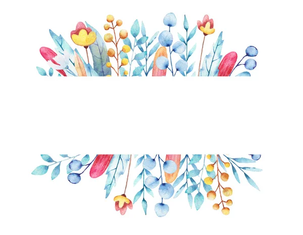 Colección Floral Colorida Con Hojas Flores Dibujo Acuarela Diseño Primavera — Foto de Stock