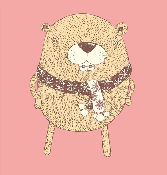 Chubby Beaver Scarf Cartoon Characters Vector Cute Forest Animals Vector — Stock Vector