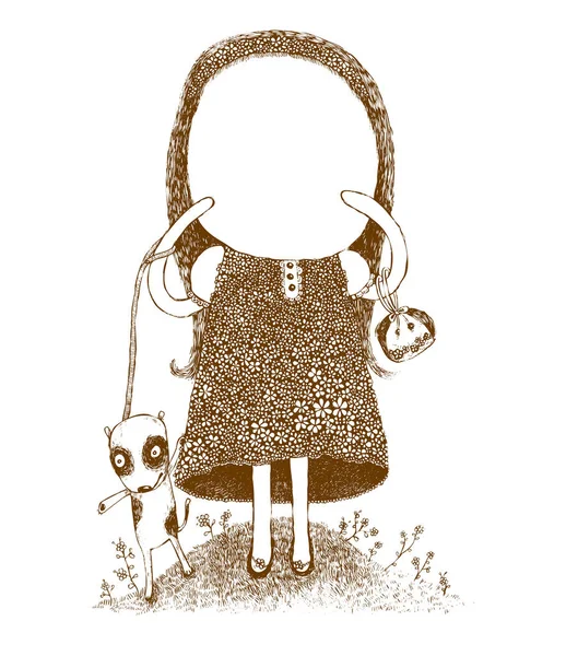 Menina Com Cão Cute Ghost Face Ghost Ghost Espírito Vector — Vetor de Stock