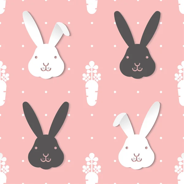 Seamless Pattern Two Tone Cute Black White Rabbits Illustration Vector — Stock Vector