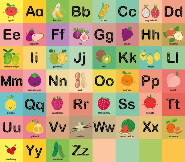 Fruit Alphabet Set Kids Vector Illustration — Stock Vector
