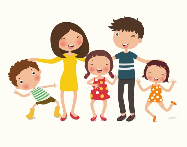 Família Feliz Pai Mãe Filho Filha Personagem Ilustração Vetor — Vetor de Stock