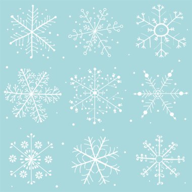 Kar taneleri çizimi - kusursuz koleksiyon - vektör deseni, kağıt baskı, açık mavi