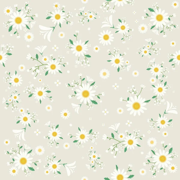 Motif Floral Marguerite Sans Couture Beau Décor Floral Marguerite Herbe — Image vectorielle
