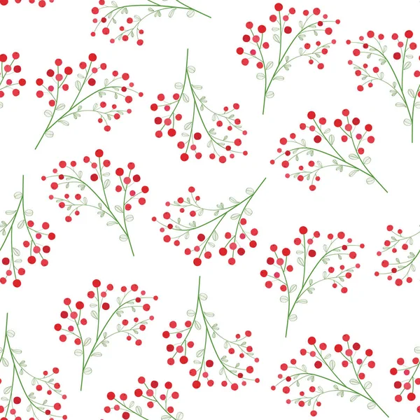 Branche Cotoneaster Ours Rouge Avec Feuilles Vertes Contour Ligne Sans — Image vectorielle