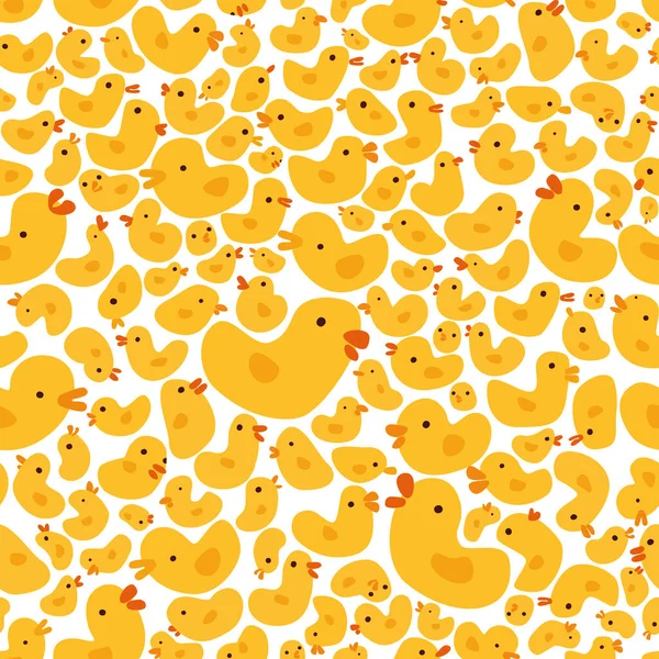 Seamless Cute Yellow Chickens Ducks Pattern Illustration Vector Flat Style — Stock Vector