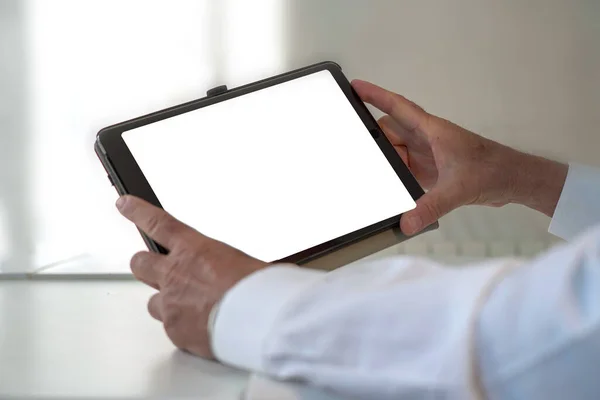 Tablette Avec Espace Blanc Pour Insérer Personnalisation Tenue Par Homme — Photo
