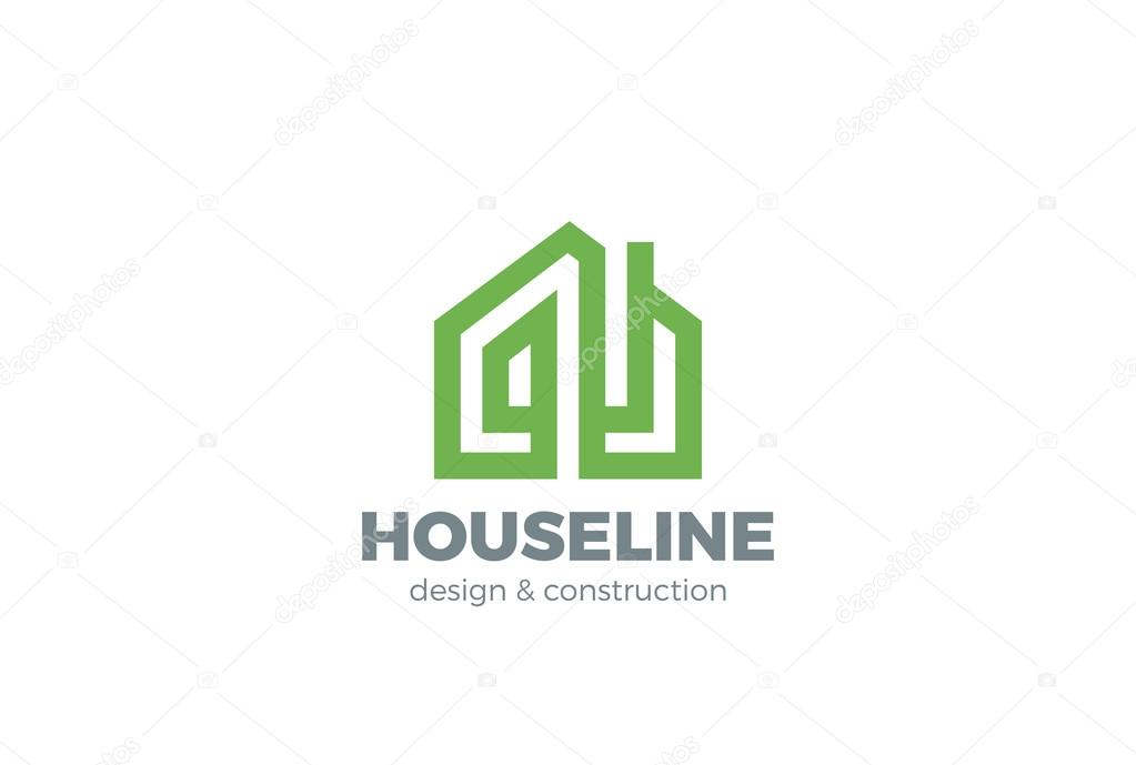 Eco Green House Logo design vector template linear style