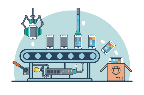 Smartphones on conveyor fueling — Stock Vector