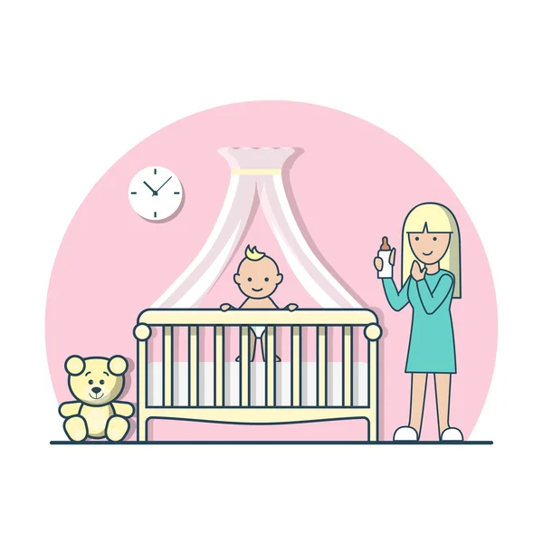 아기 에 요람 아기 과 엄마 — 스톡 벡터
