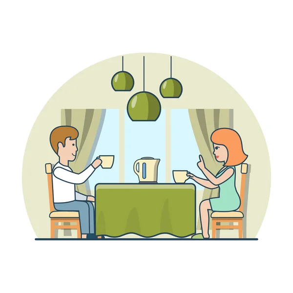 Pareja bebiendo té — Vector de stock