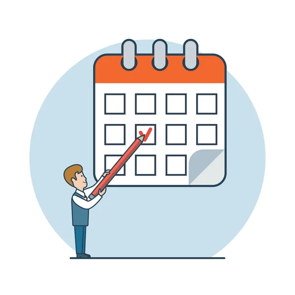 Affärsman dra bockmarkering på kalender — Stock vektor