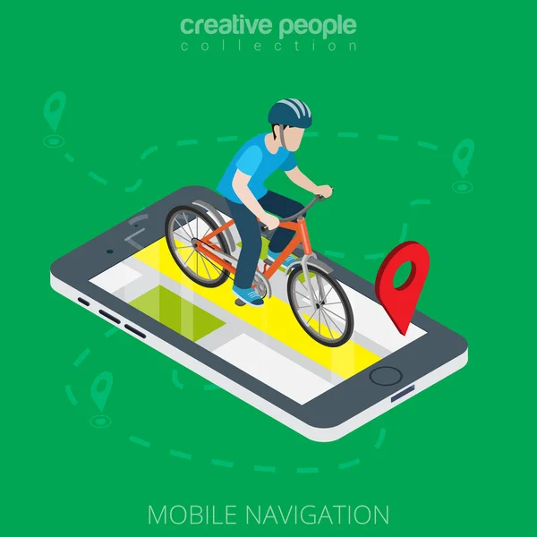 Cycliste sur smartphone avec application GPS — Image vectorielle