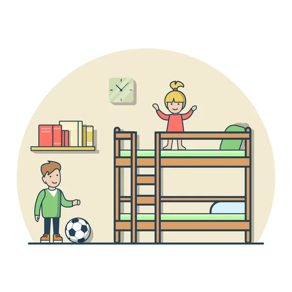 Мальчик и девочка играют в детской комнате — стоковый вектор