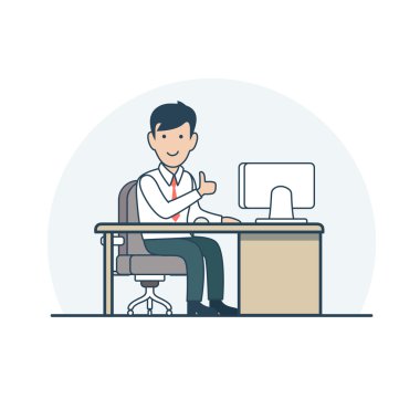 Businessman sitting at working plac clipart