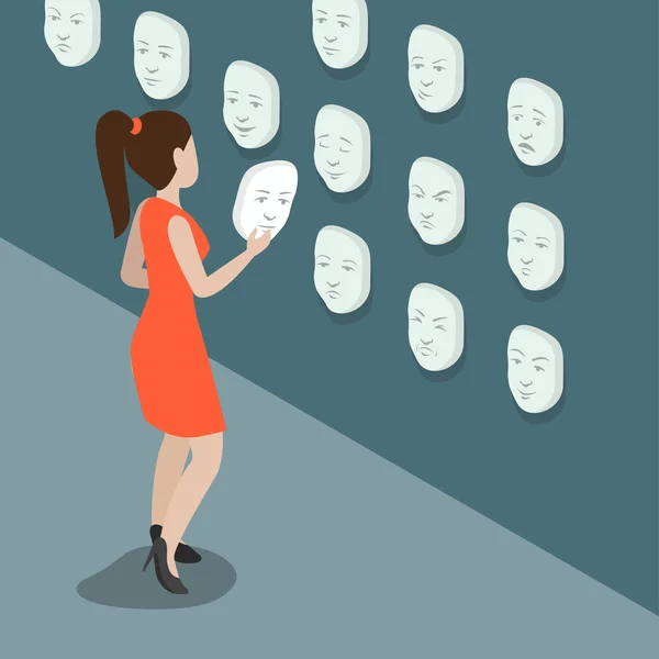 Femme à la recherche droit visage émotionnel — Image vectorielle