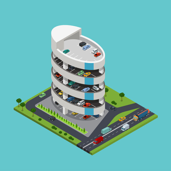 Здание парковки с дорогами
