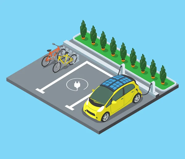 Parking pour vélos et voitures électriques — Image vectorielle