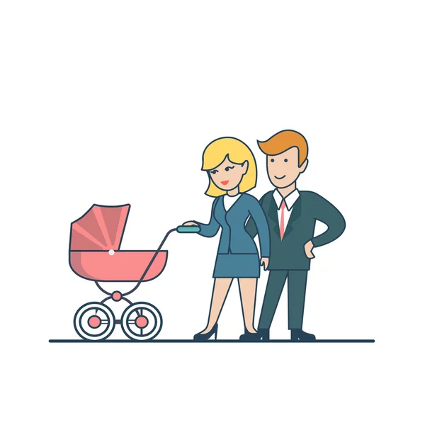 Par promenader med barnvagn — Stock vektor