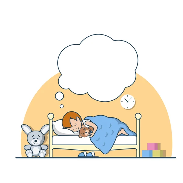 Niño pequeño durmiendo y soñando — Vector de stock